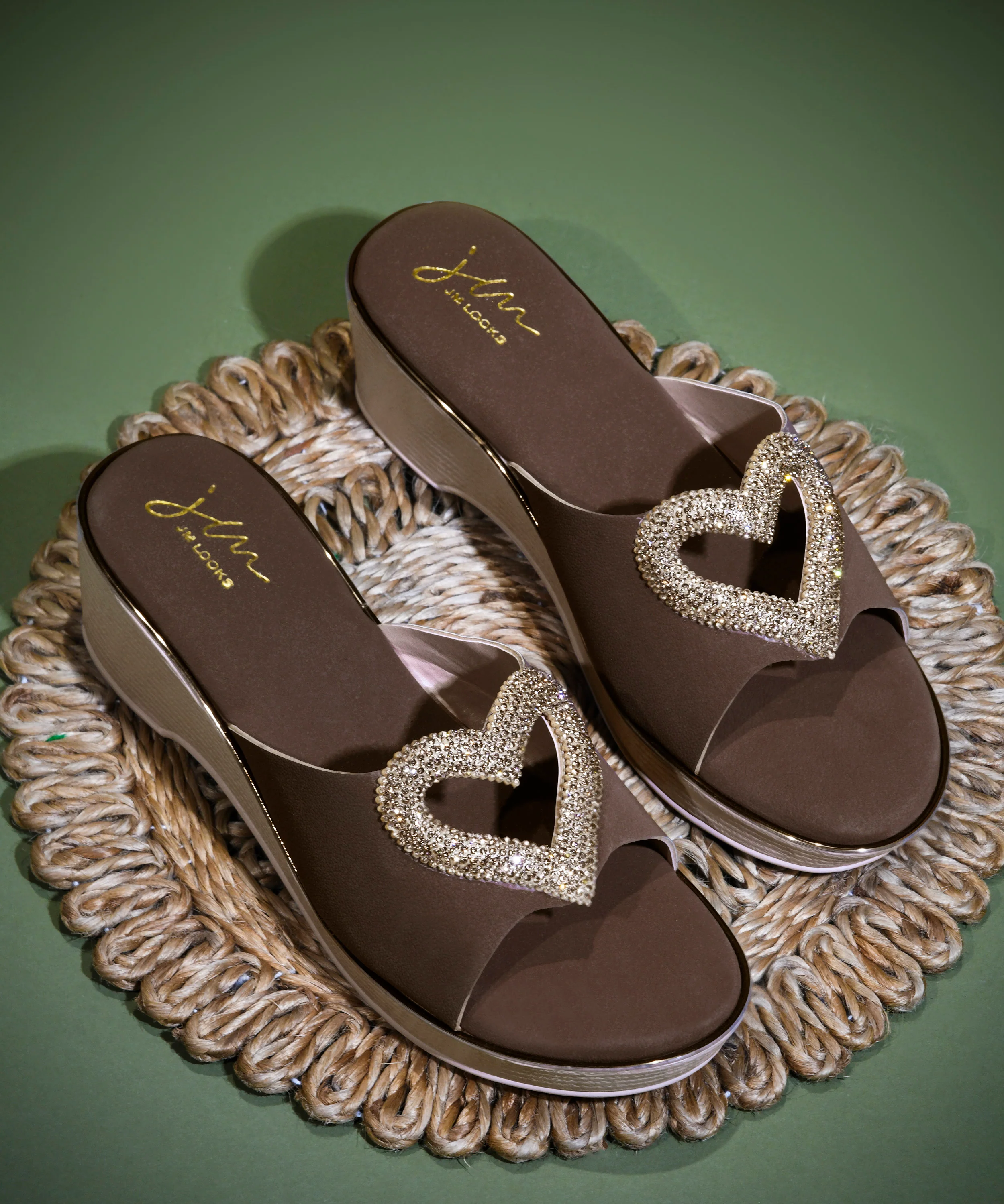 Casual Flat Sliders with Decorative Heart Strap
