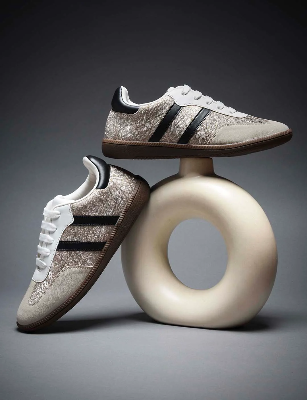 JM Looks Casual Lace-Up Sneakers with Contrasting Stripes