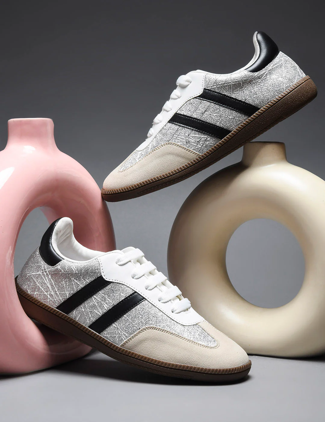 JM Looks Casual Lace-Up Sneakers with Contrasting Stripes - Image 8