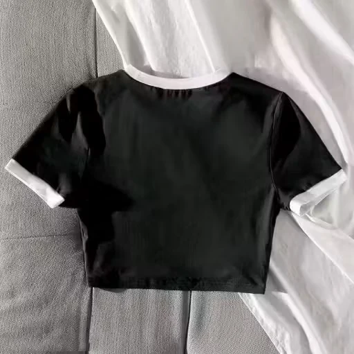 Casual Short Sleeve T-Shirt with Printed Letters - Image 2