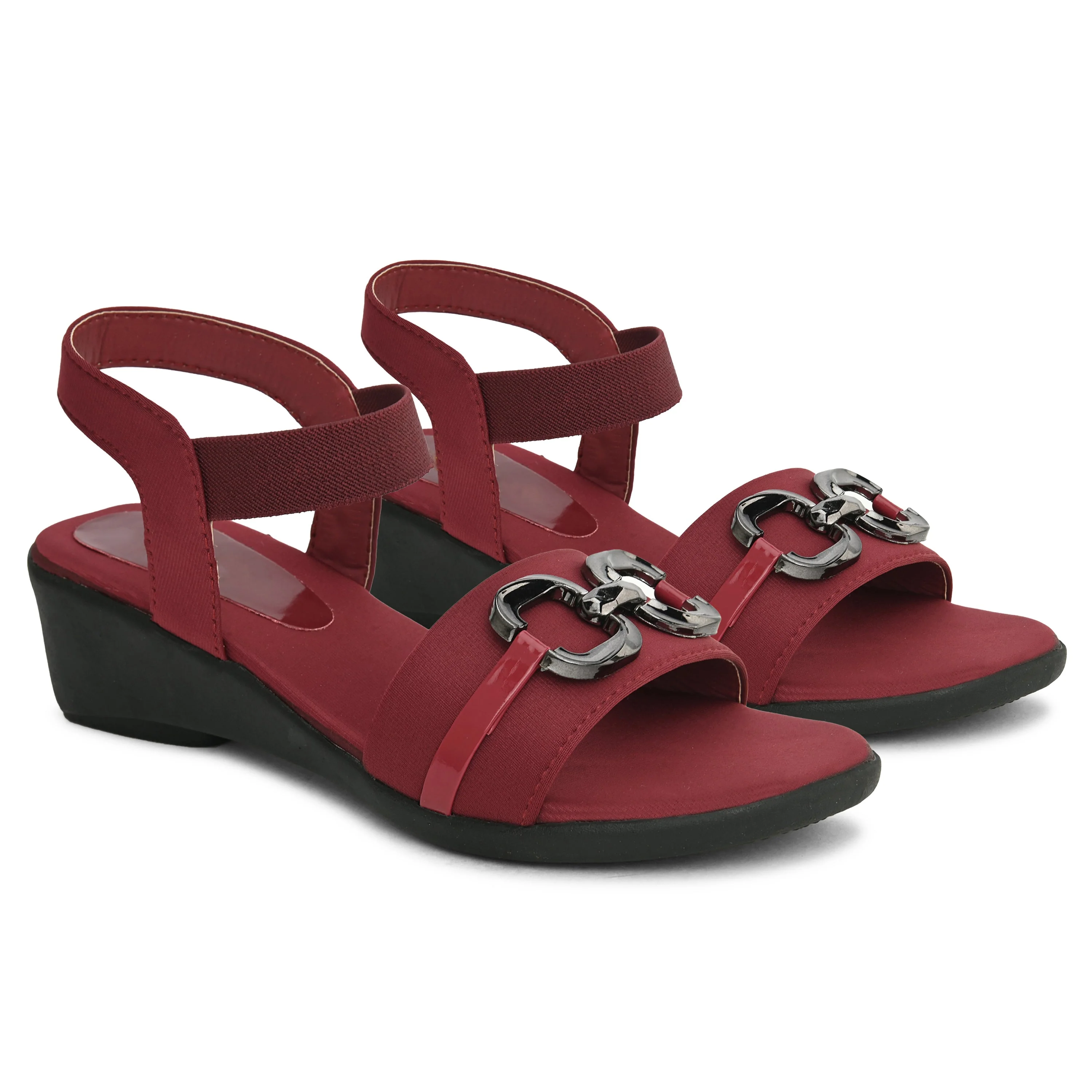 Jm Looks Stylish Buckle Detail Wedge Sandals for Women & Girls - Image 12