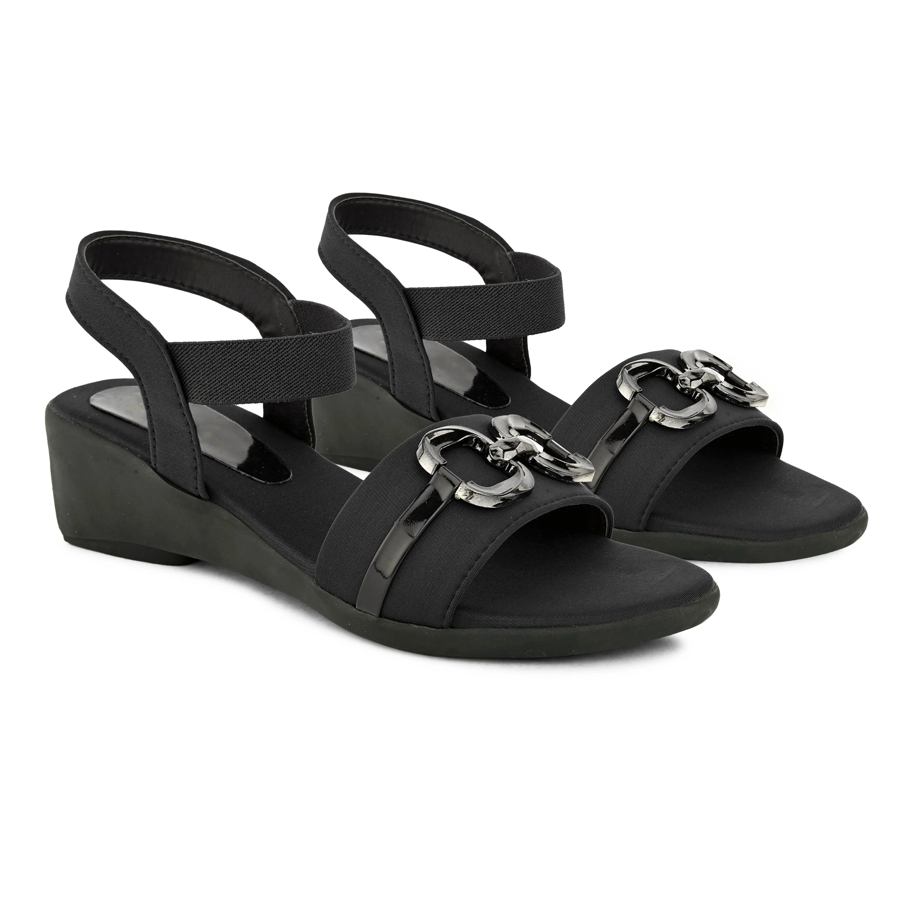 Jm Looks Stylish Buckle Detail Wedge Sandals for Women & Girls - Image 4