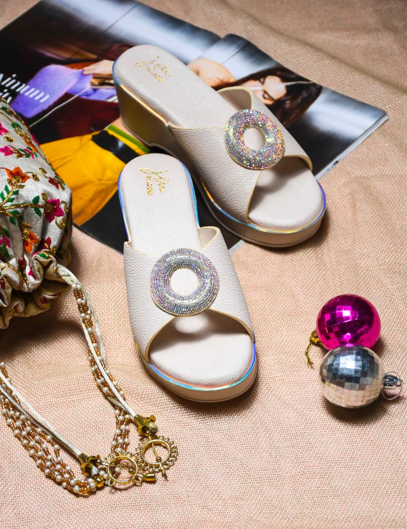 Jm Looks Shimmer Buckle Wedge Slip-Ons for Women & Girls - Image 3