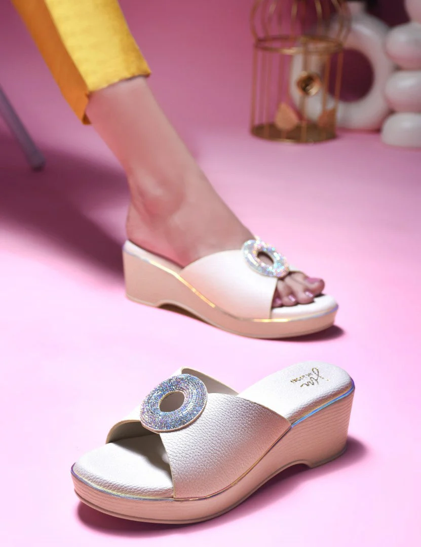 Jm Looks Shimmer Buckle Wedge Slip-Ons for Women & Girls - Image 4