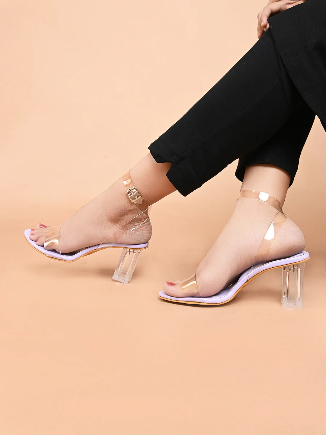 Chunky Heeled Sandals with Transparent Strap - Image 15