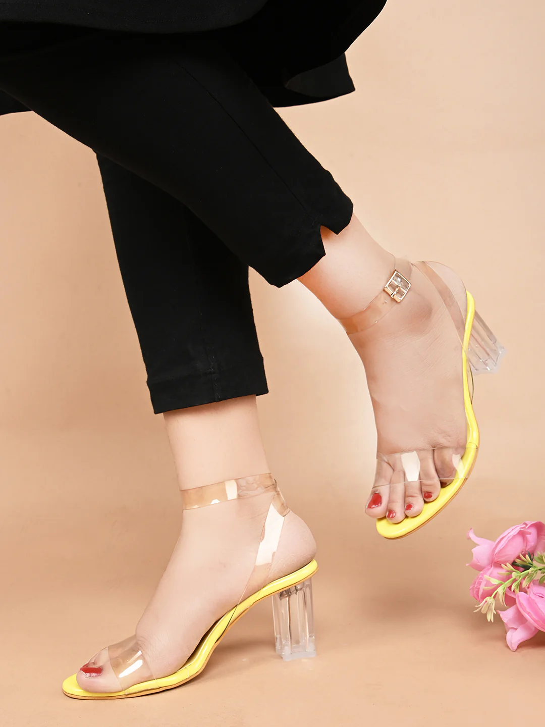 Chunky Heeled Sandals with Transparent Strap - Image 19