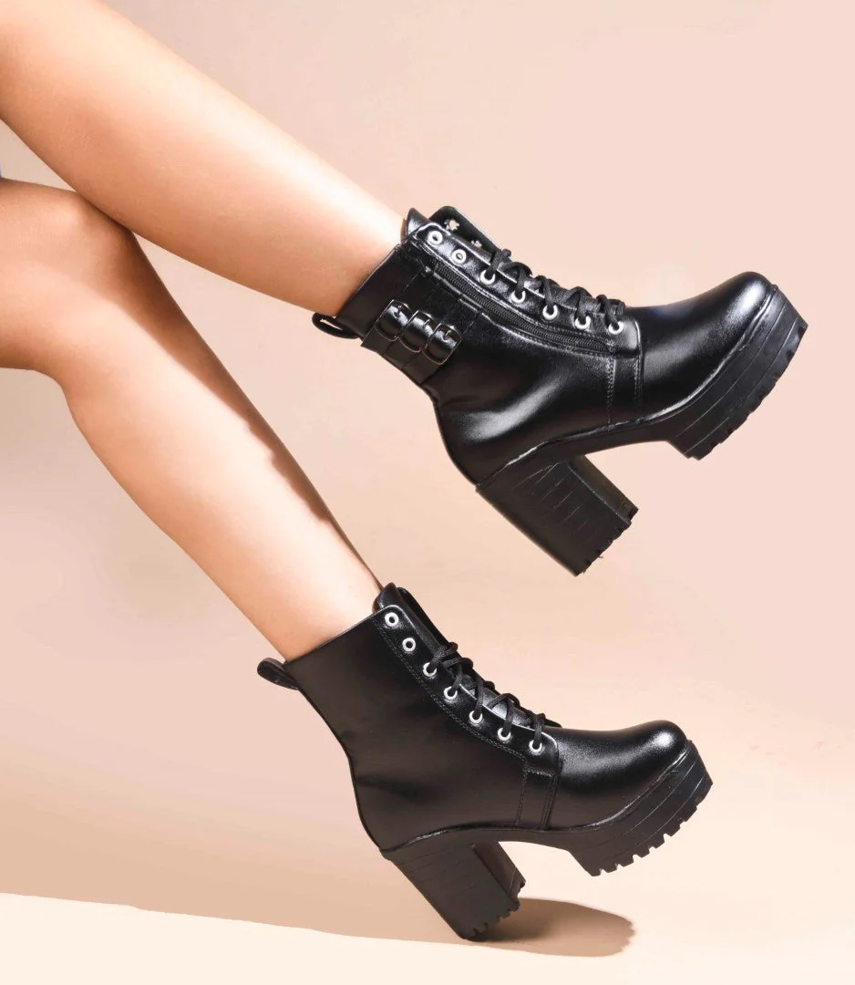 Jm Looks Edgy Buckle Combat Boots for Women & Girls - Image 4