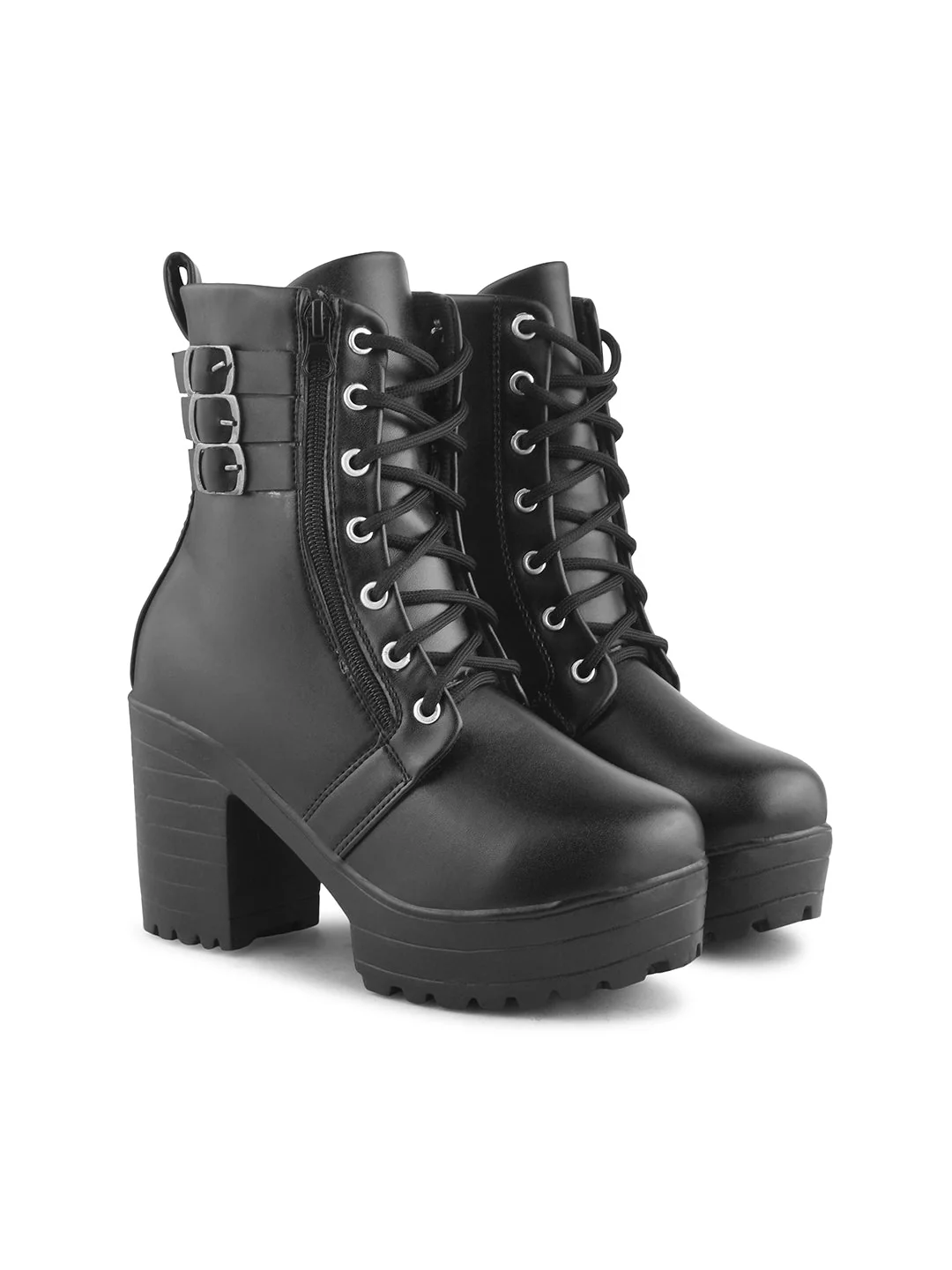 Jm Looks Edgy Buckle Combat Boots for Women & Girls - Image 5