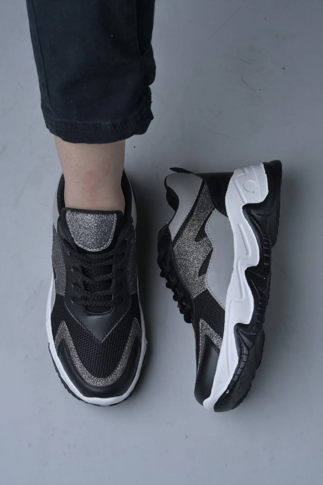 Jm Looks Glitter Panel Chunky Sole Sneakers - Image 3