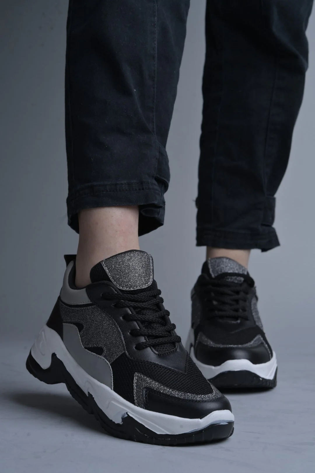 Jm Looks Glitter & Mesh Chunky Sole Sneakers - Image 3