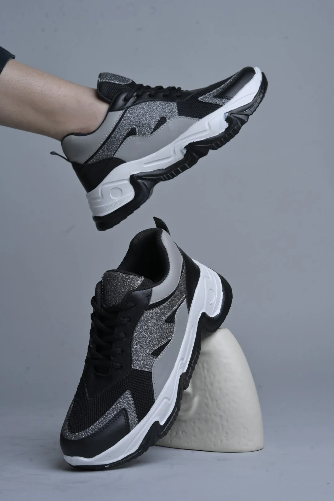 Jm Looks Glitter & Mesh Chunky Sole Sneakers - Image 4