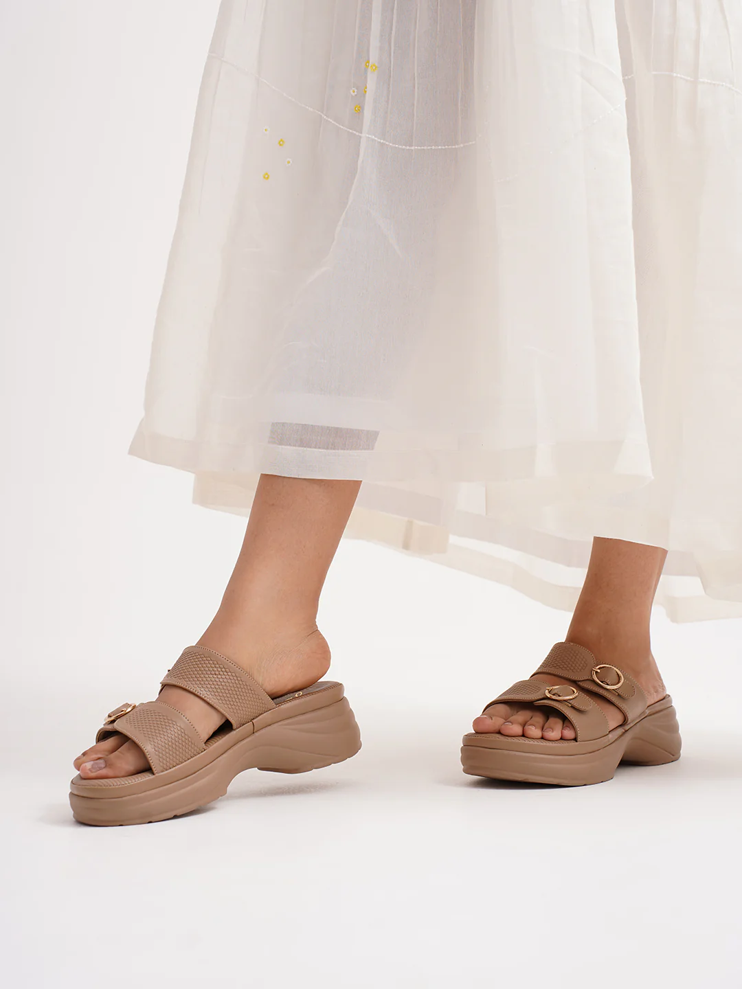 Chunky Sole Buckled Slide Sandals with Cushioned Footbed