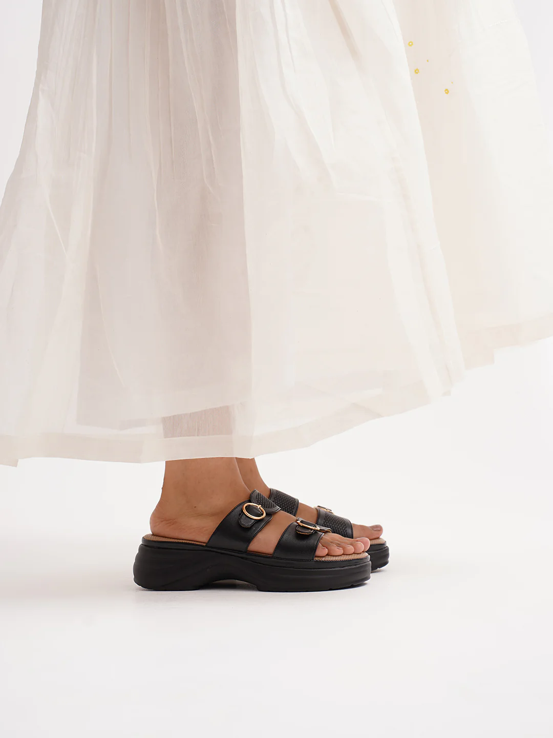Chunky Sole Buckled Slide Sandals with Cushioned Footbed - Image 12