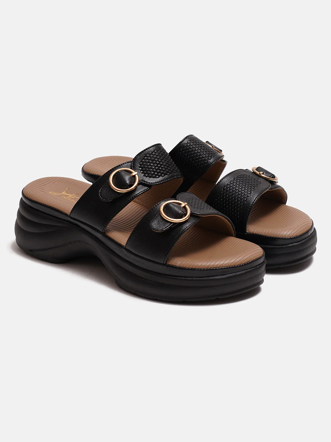 Chunky Sole Buckled Slide Sandals with Cushioned Footbed - Image 13