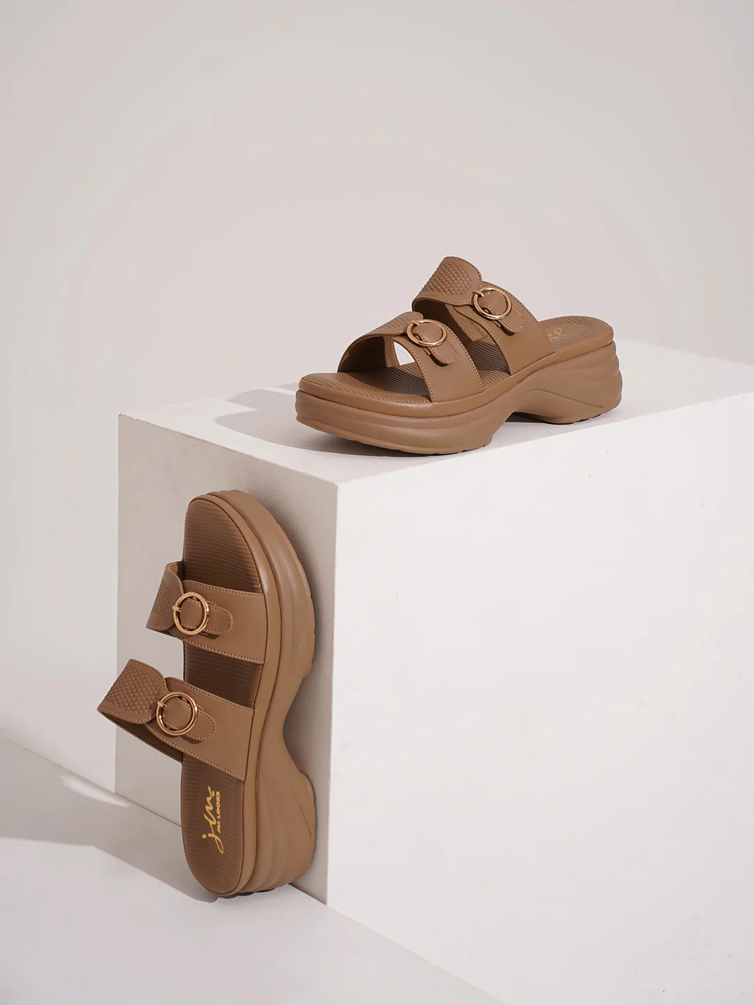 Chunky Sole Buckled Slide Sandals with Cushioned Footbed - Image 3
