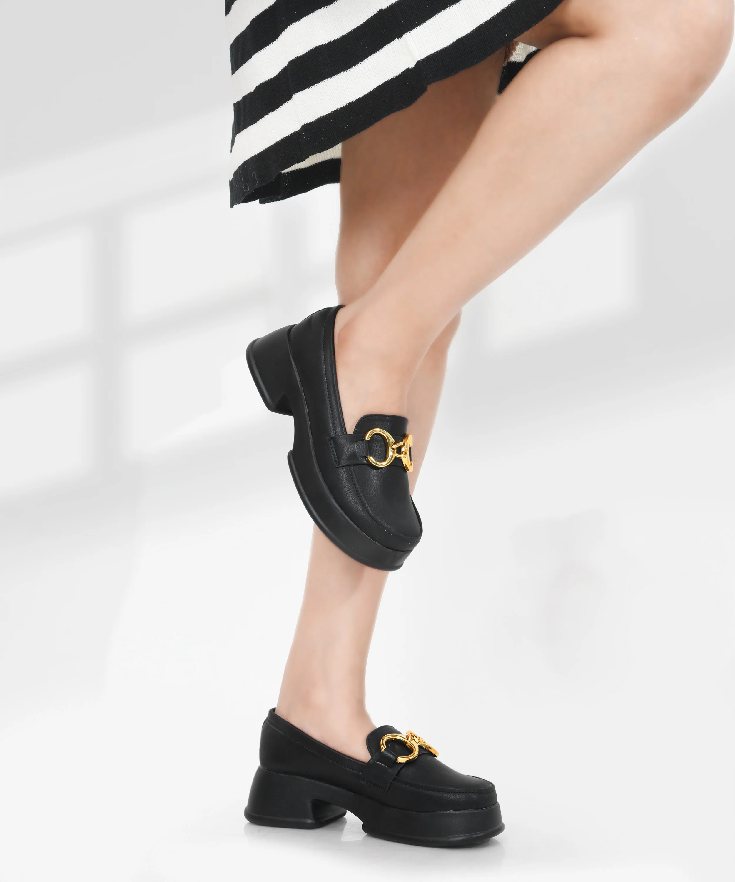 Chunky Sole Loafers with Gold Hardware