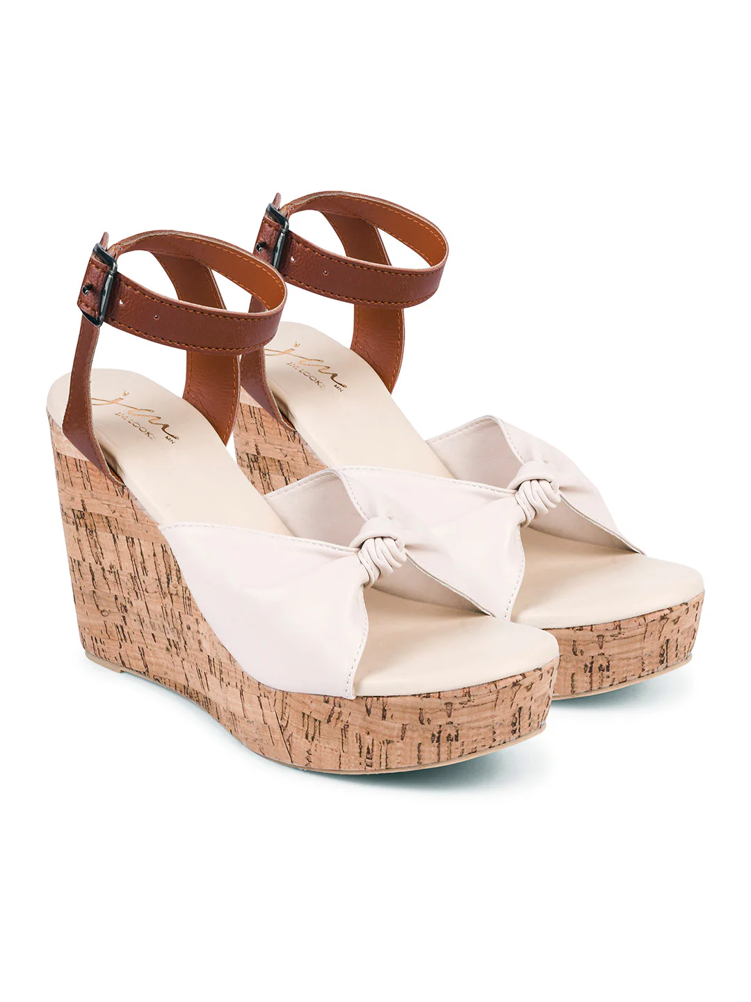 Jm Looks Knot Detail Cork Wedge Heels for Women & Girls - Image 5