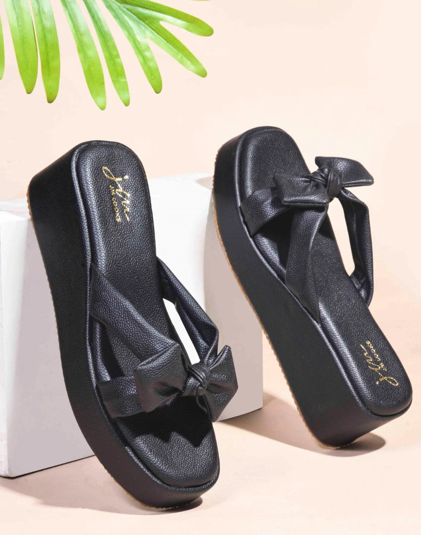 Jm Looks Chic Bow Platform Slides for Women & Girls - Image 2