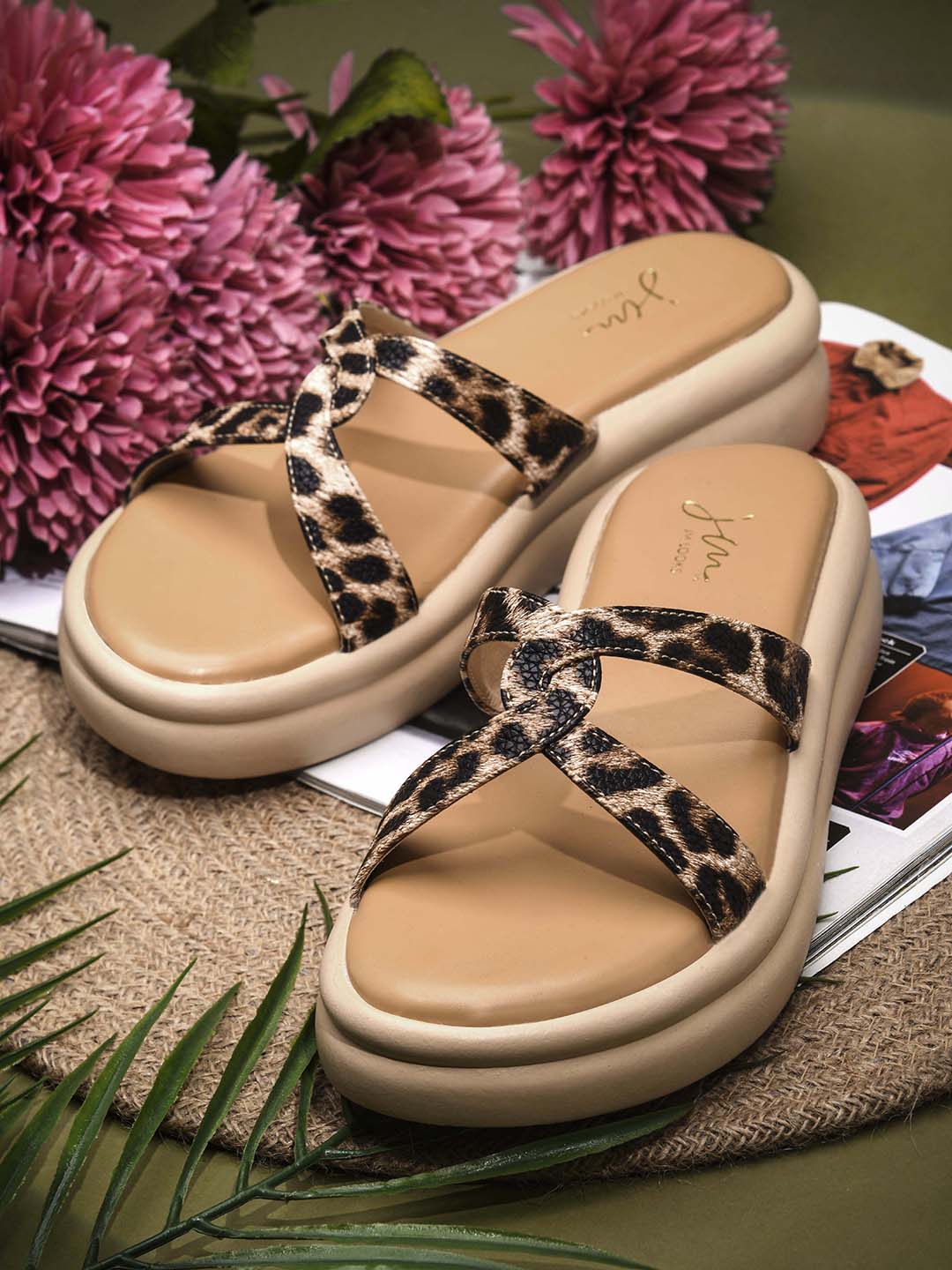 JM Looks Criss-Cross Leopard Print Platform Slide Sandals - Image 5
