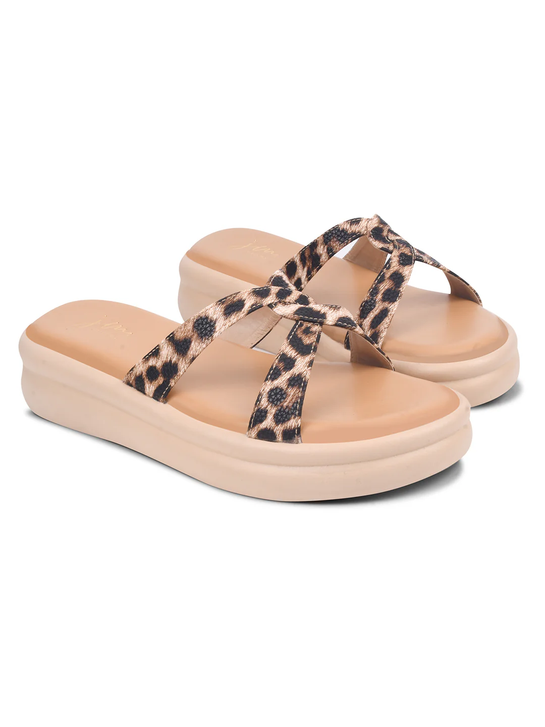 JM Looks Criss-Cross Leopard Print Platform Slide Sandals - Image 6
