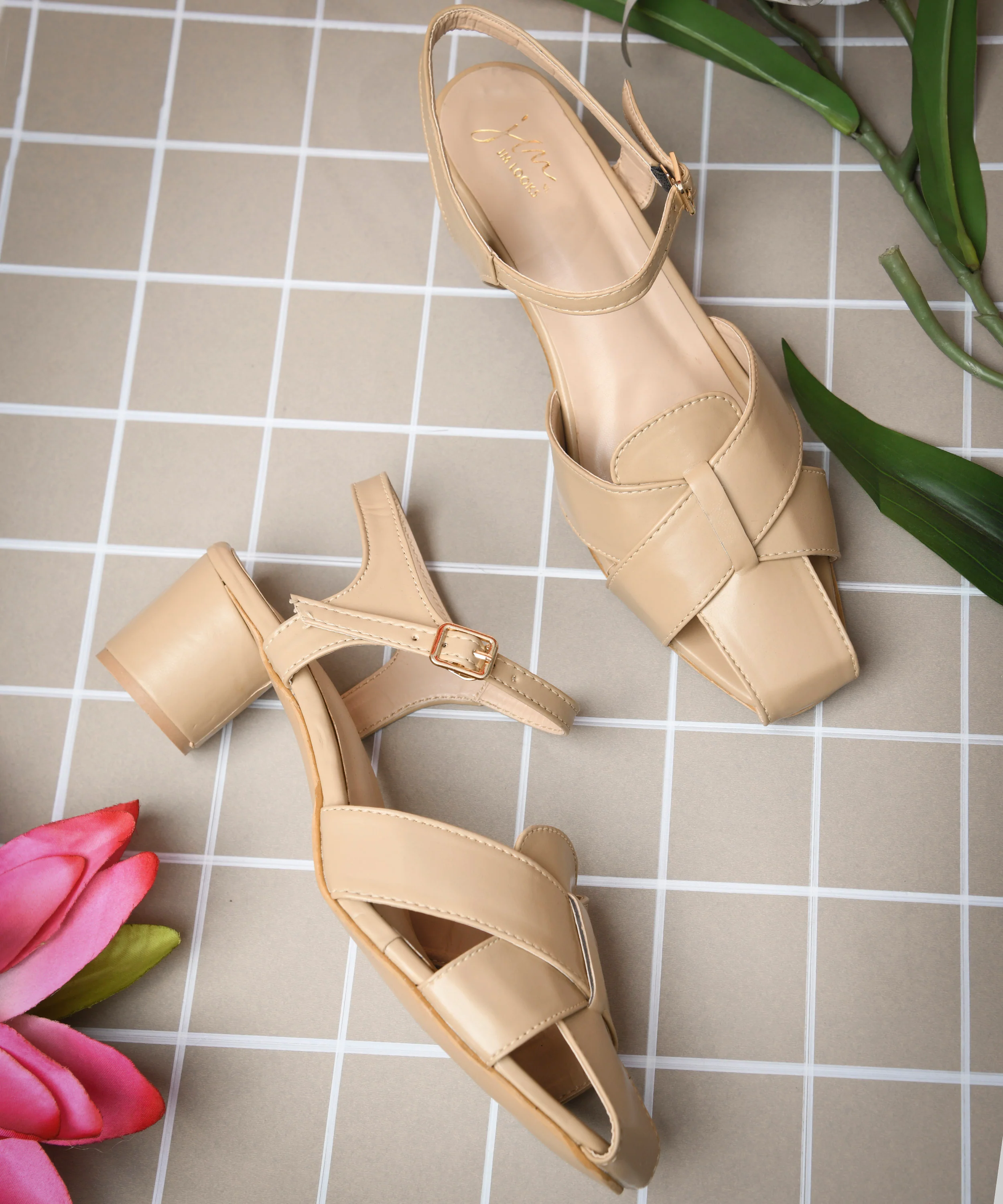 Cross Strap Block Heel Sandals