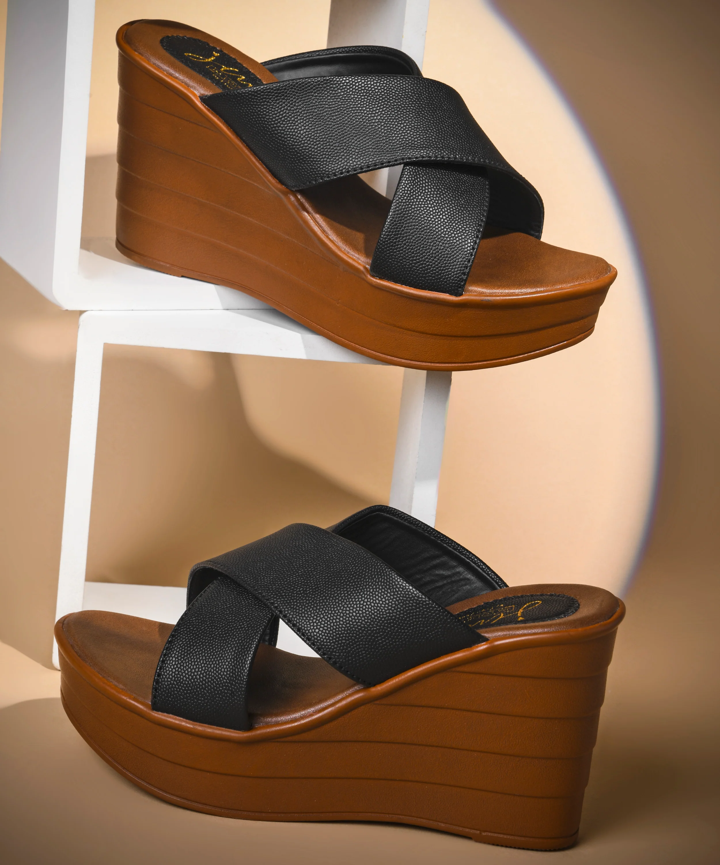 Cross-Strap Platform Wedge Slides - Image 6