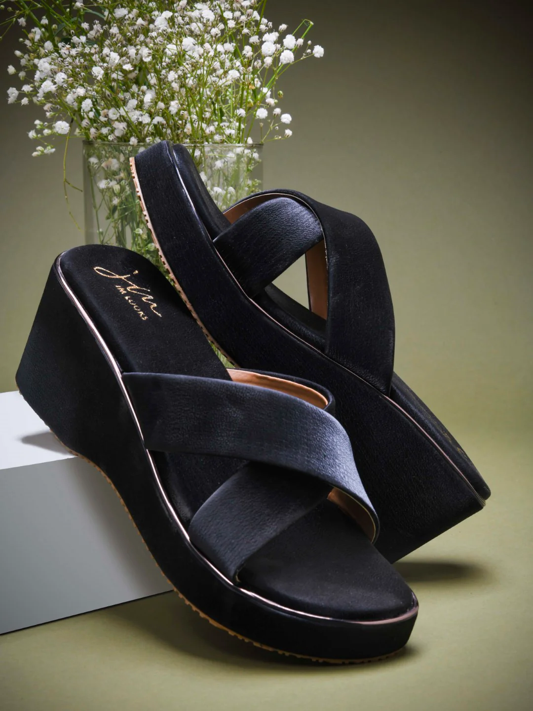 Cross-Strap Wedge Slides with Cushioned Sole