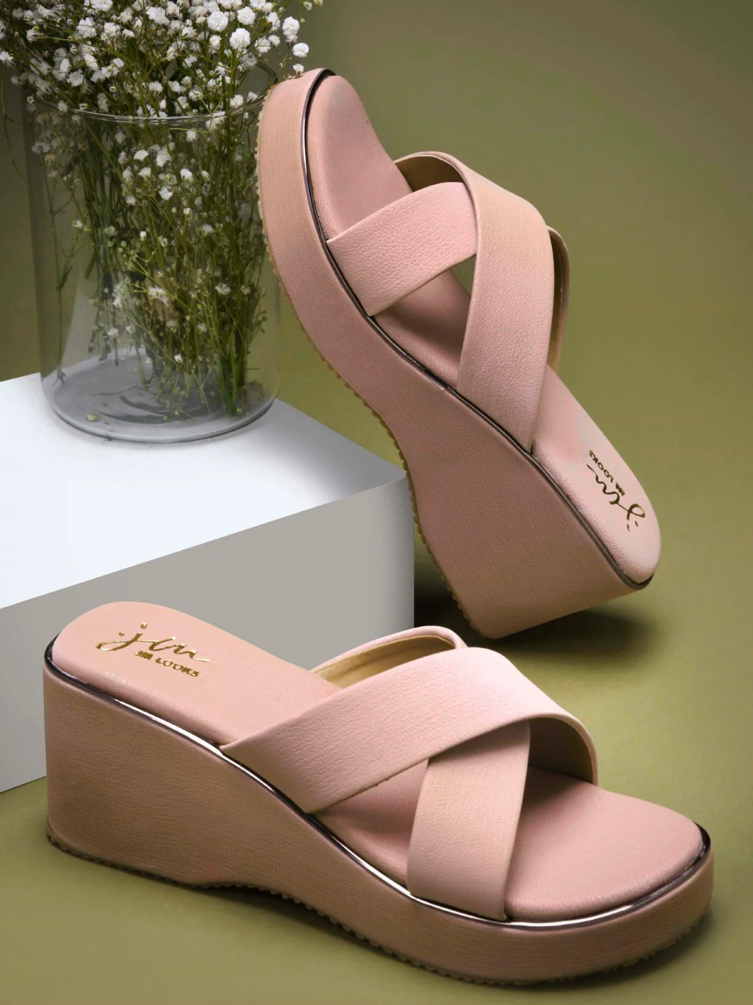 Cross-Strap Wedge Slides with Cushioned Sole - Image 13