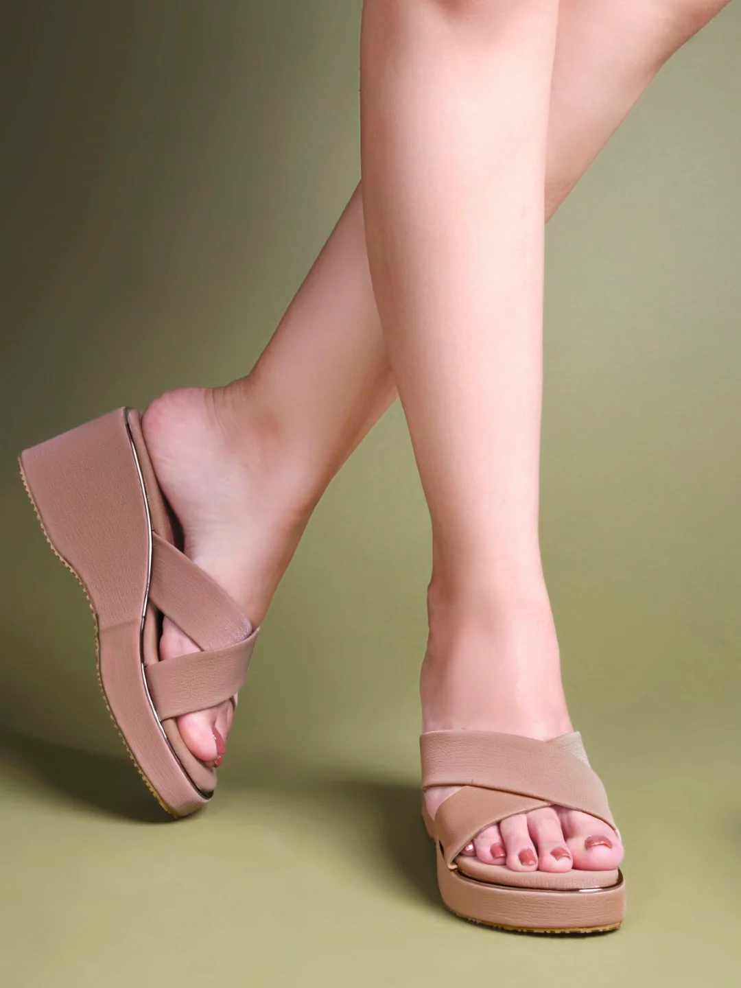 Cross-Strap Wedge Slides with Cushioned Sole - Image 14