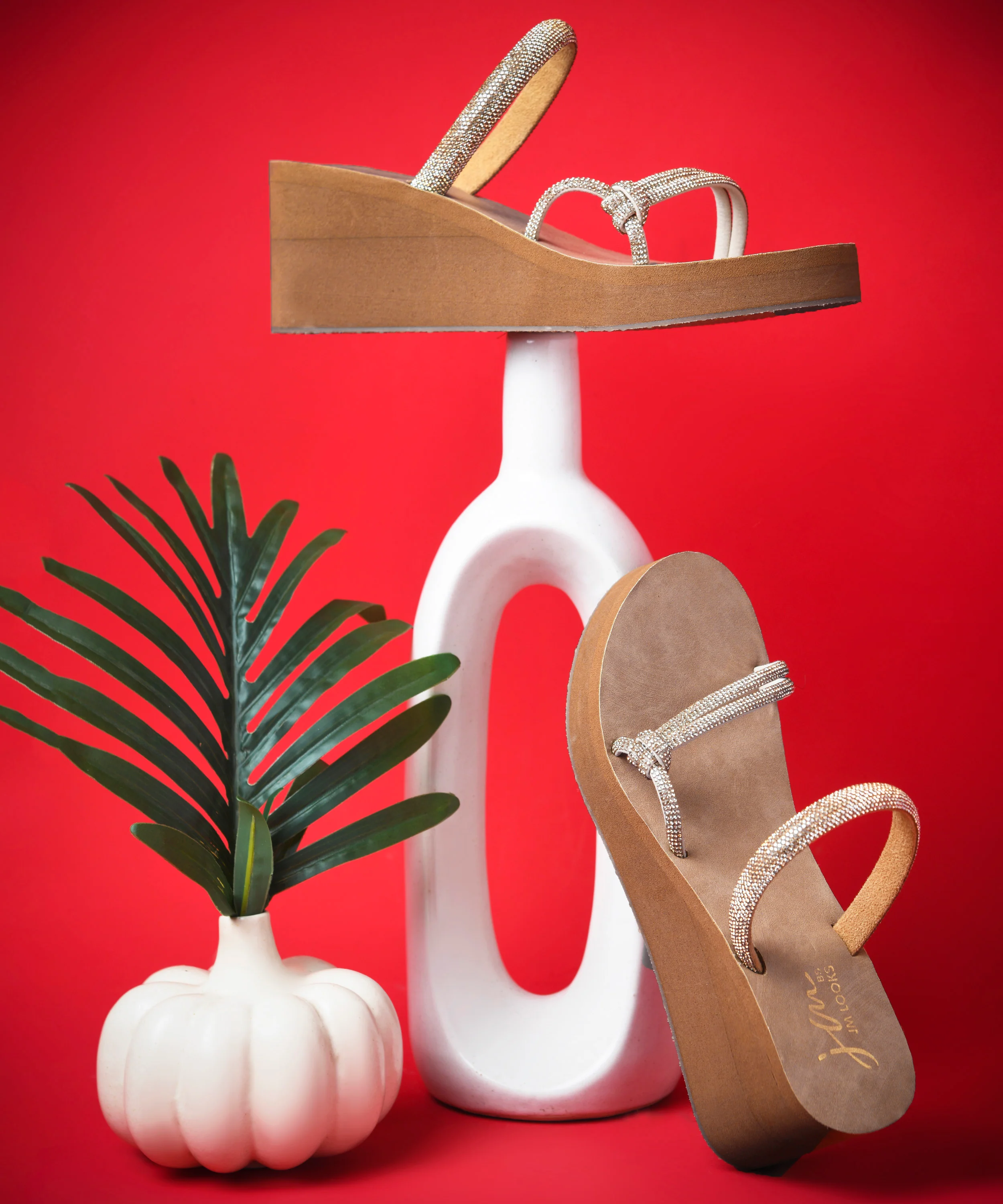 JM Looks Crystal Strap Wedge Sandals - Image 10