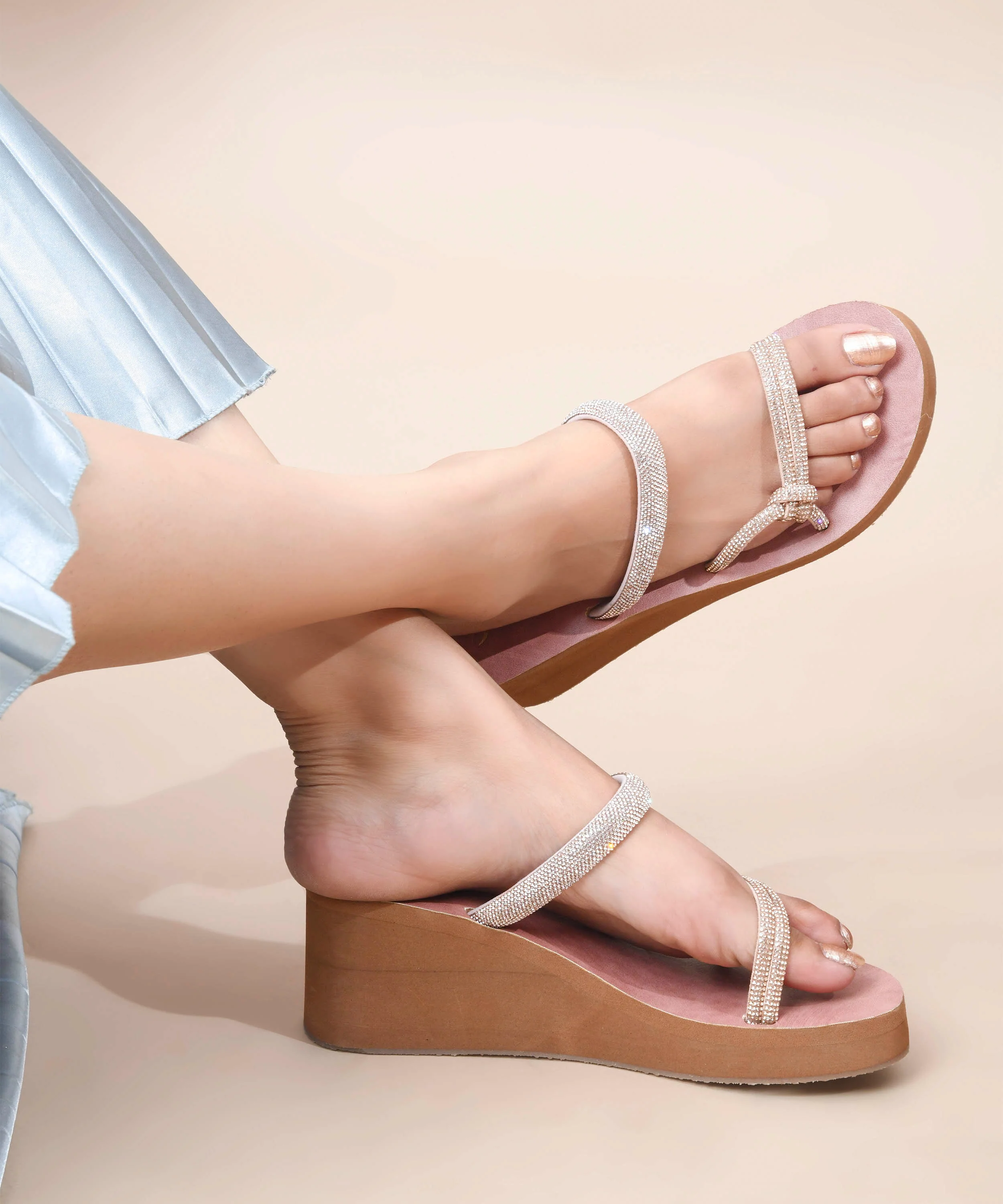 JM Looks Crystal Strap Wedge Sandals - Image 15