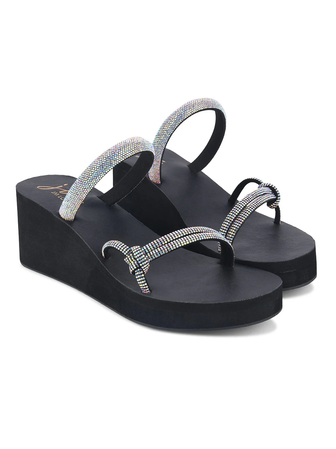JM Looks Crystal Strap Wedge Sandals - Image 5