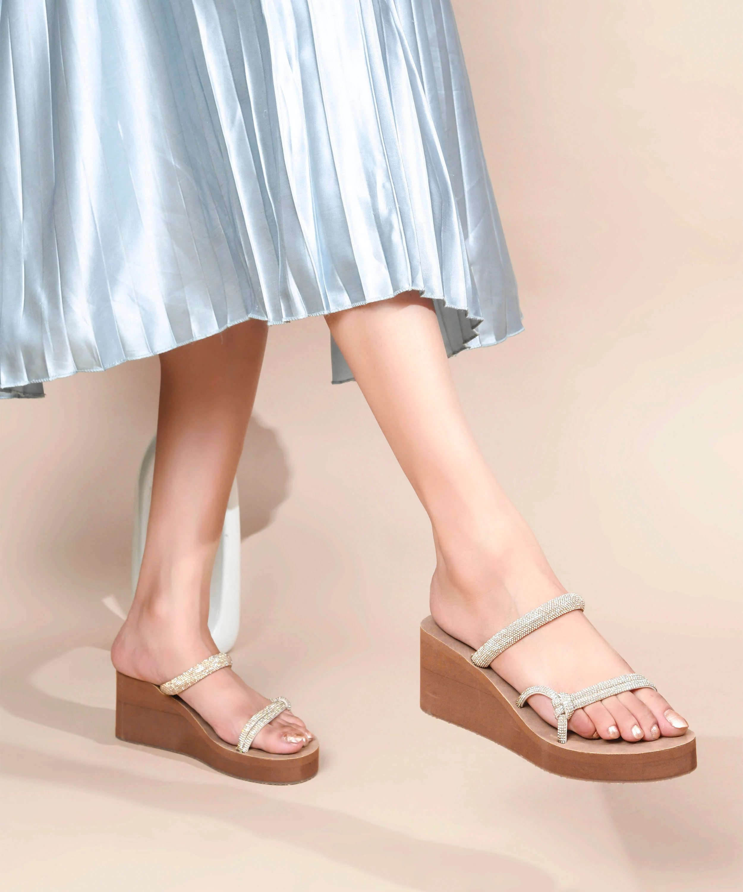 JM Looks Crystal Strap Wedge Sandals - Image 7