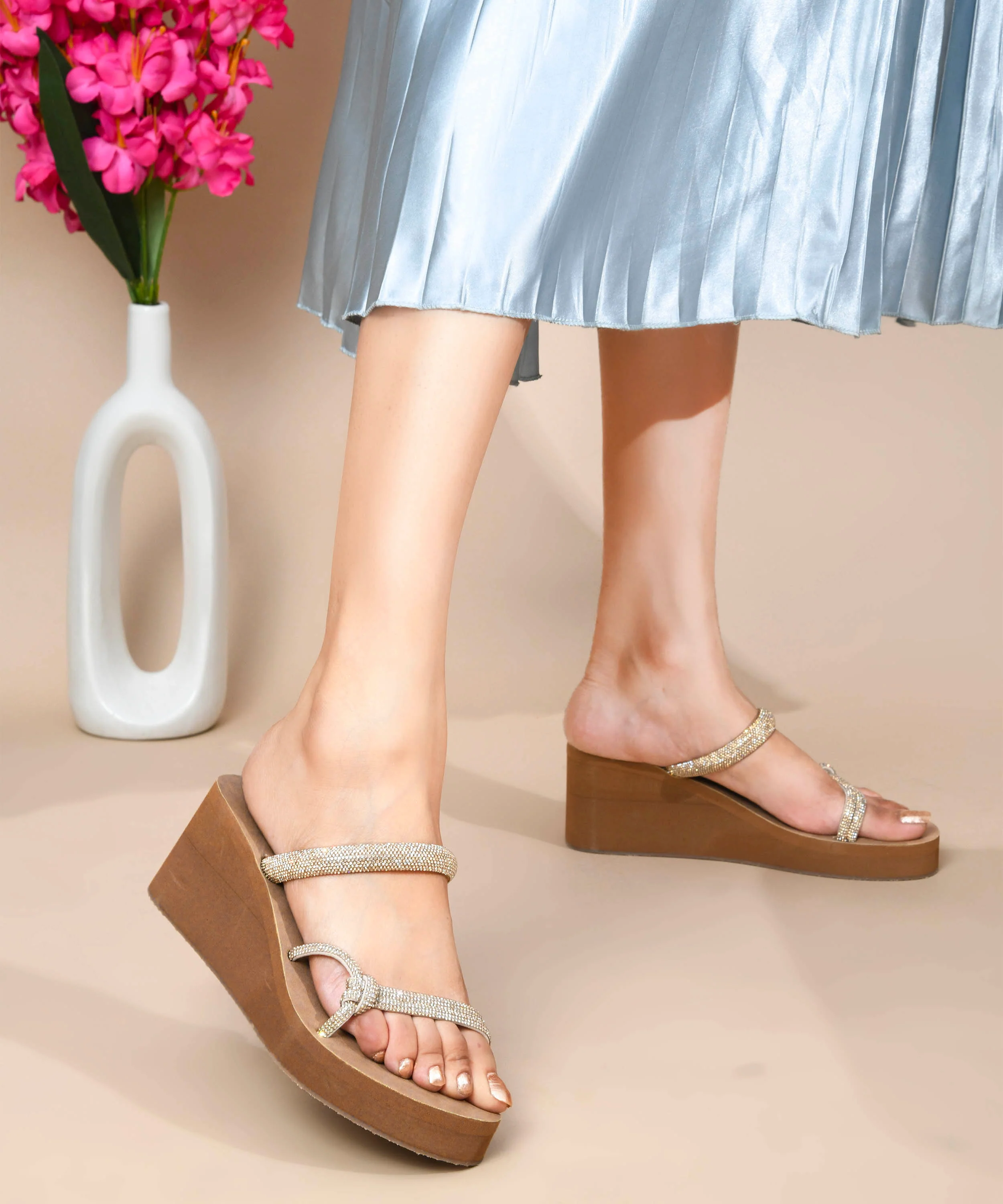 JM Looks Crystal Strap Wedge Sandals - Image 8