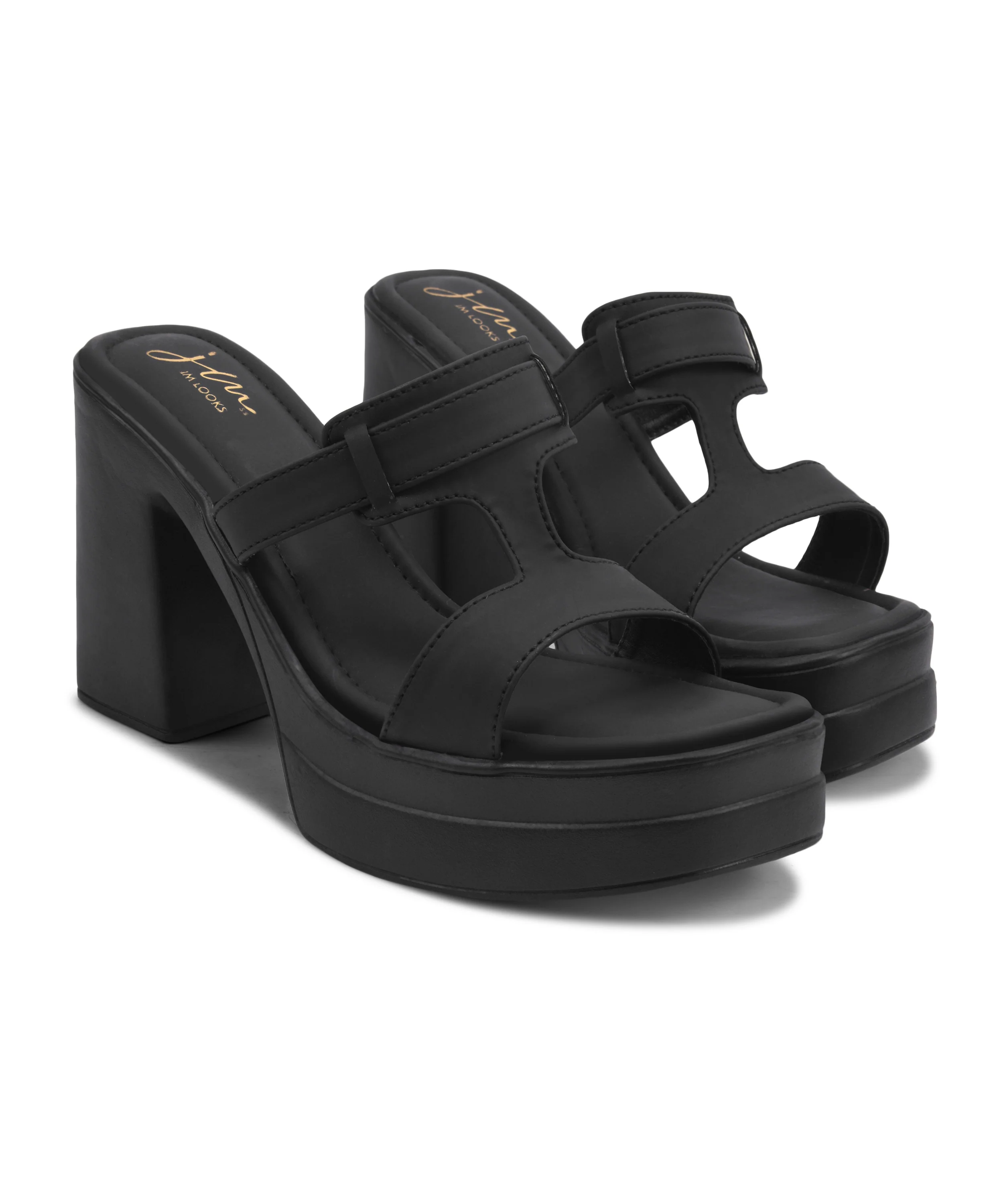JM Looks Double Strap Platform Block Heels - Image 12