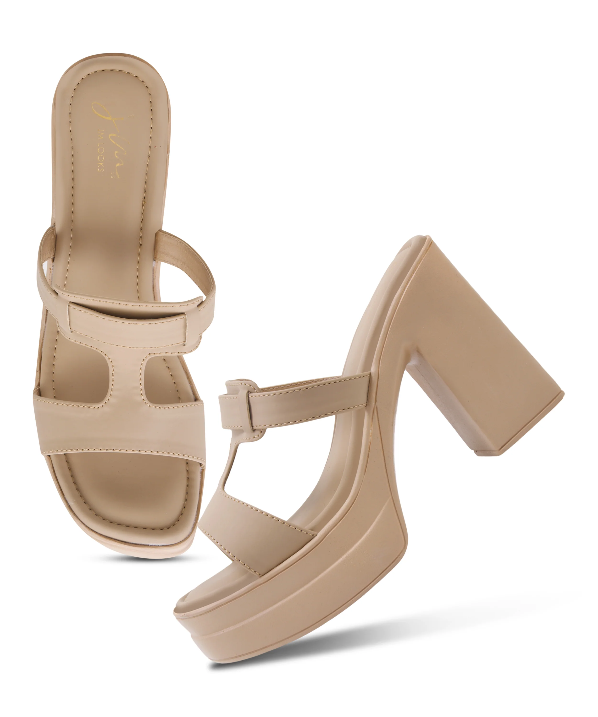 JM Looks Double Strap Platform Block Heels - Image 5