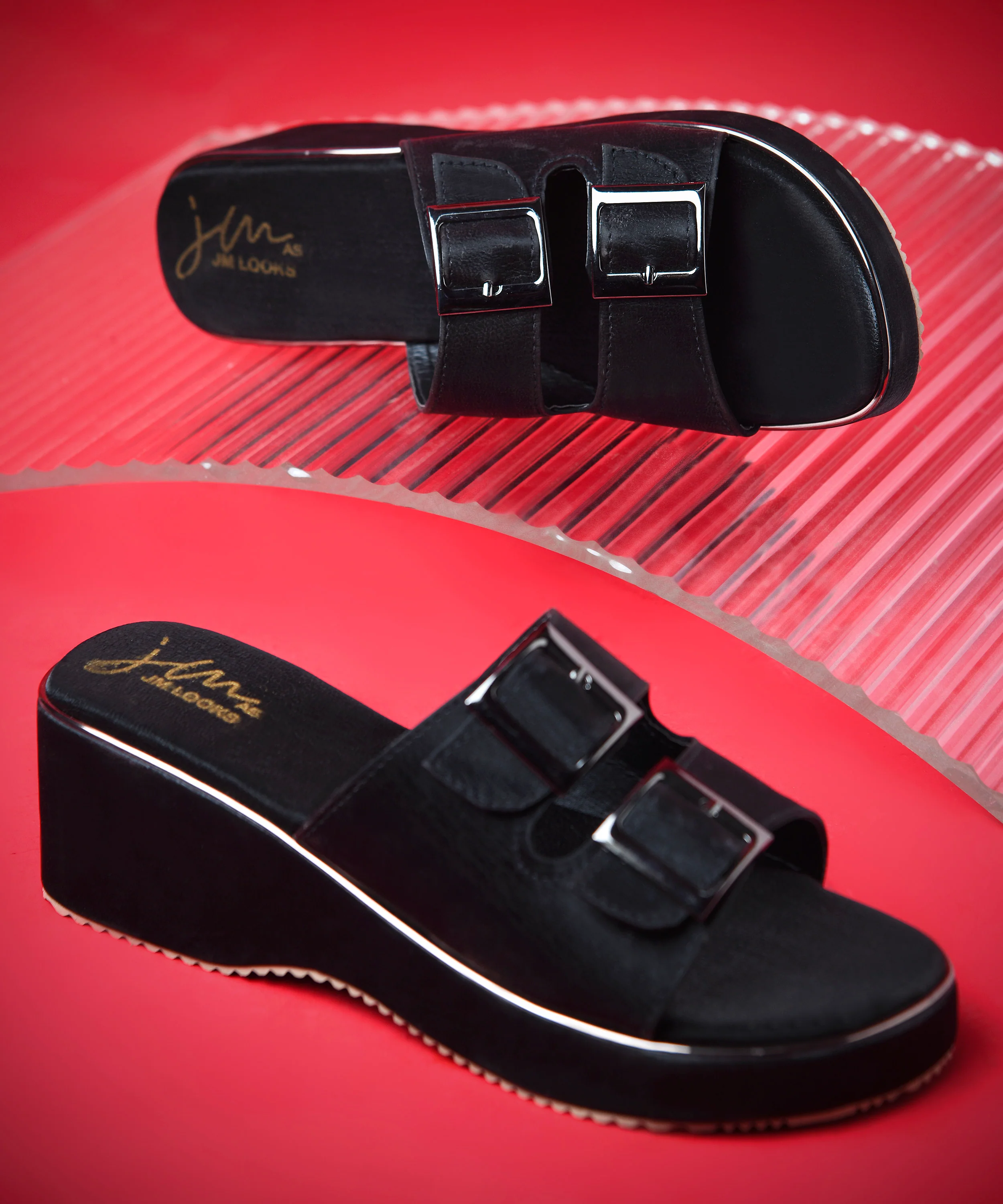 Dual Buckle Wedge Slip-On Sandals - Image 5
