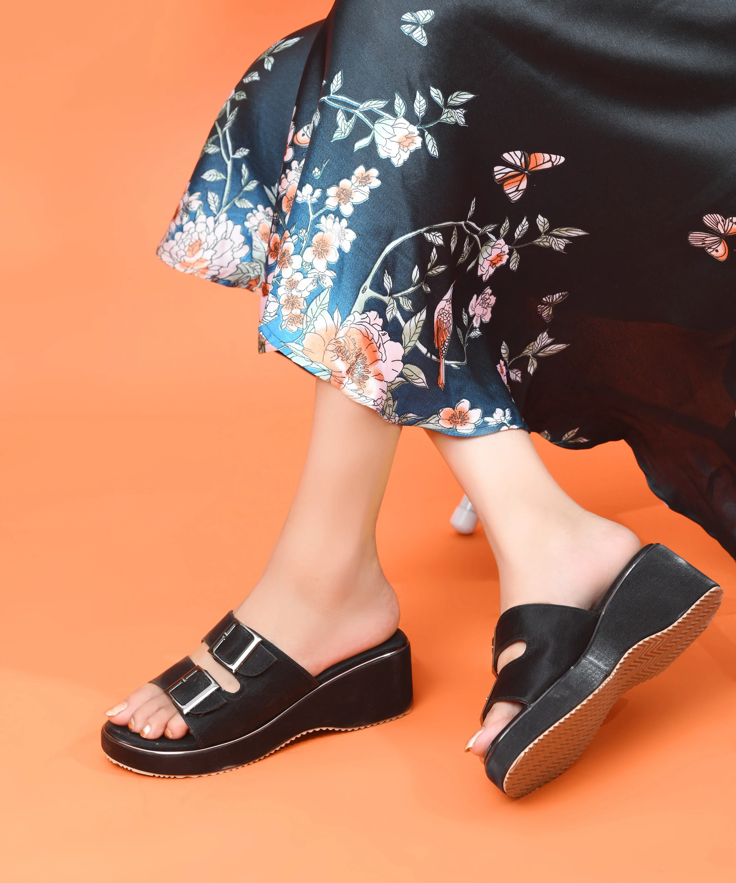Dual Buckle Wedge Slip-On Sandals - Image 7