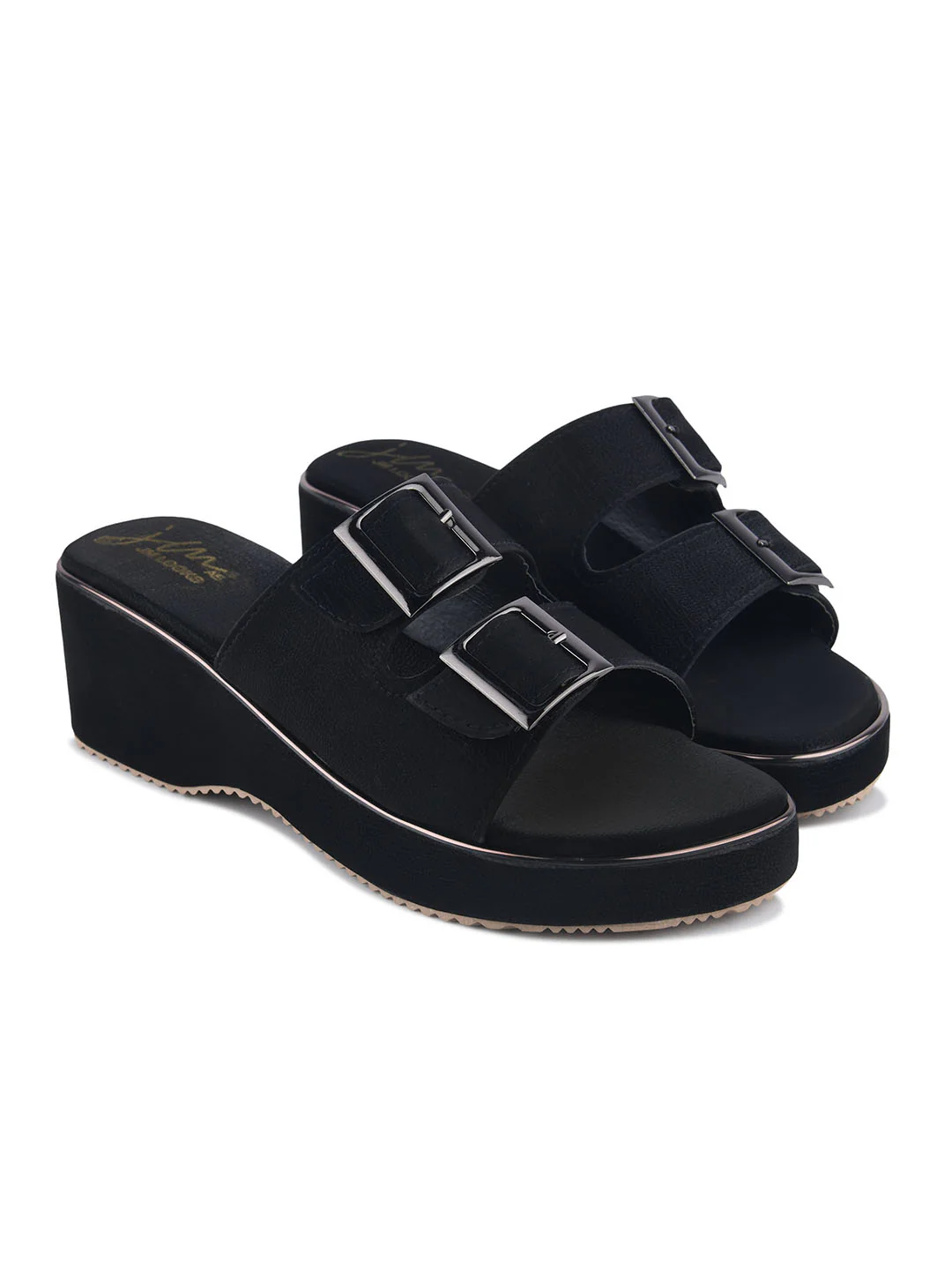 Dual Buckle Wedge Slip-On Sandals - Image 8