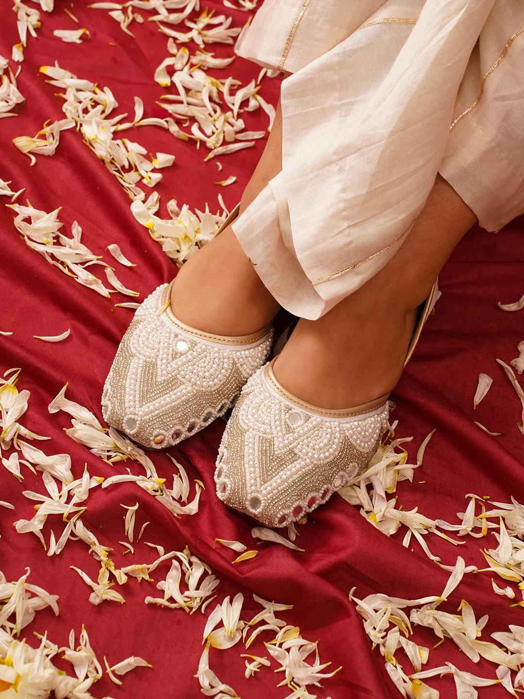 JM Looks Mirror Work Beaded Jutti - Image 16