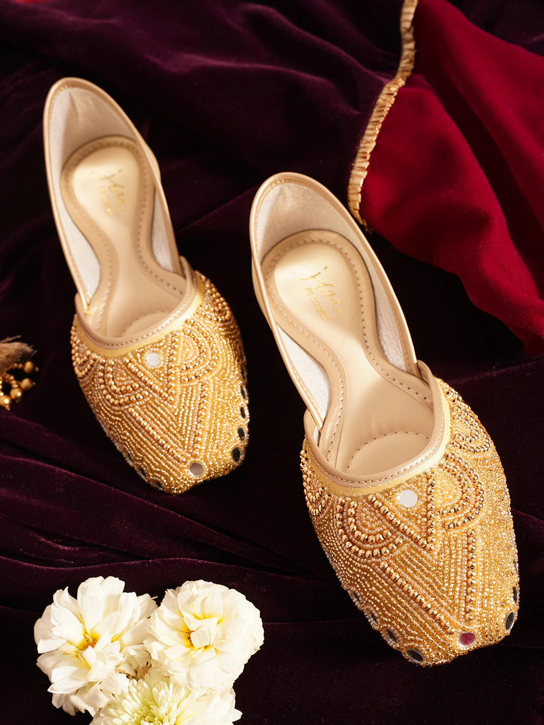 JM Looks Embellished Pearl Beaded Jutti - Image 2