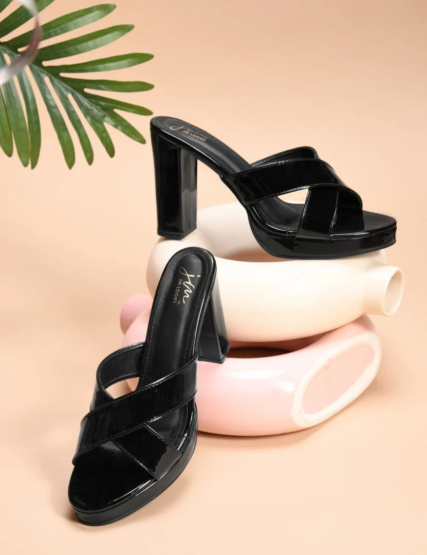 Jm Looks Criss-Cross Strap Block Heels