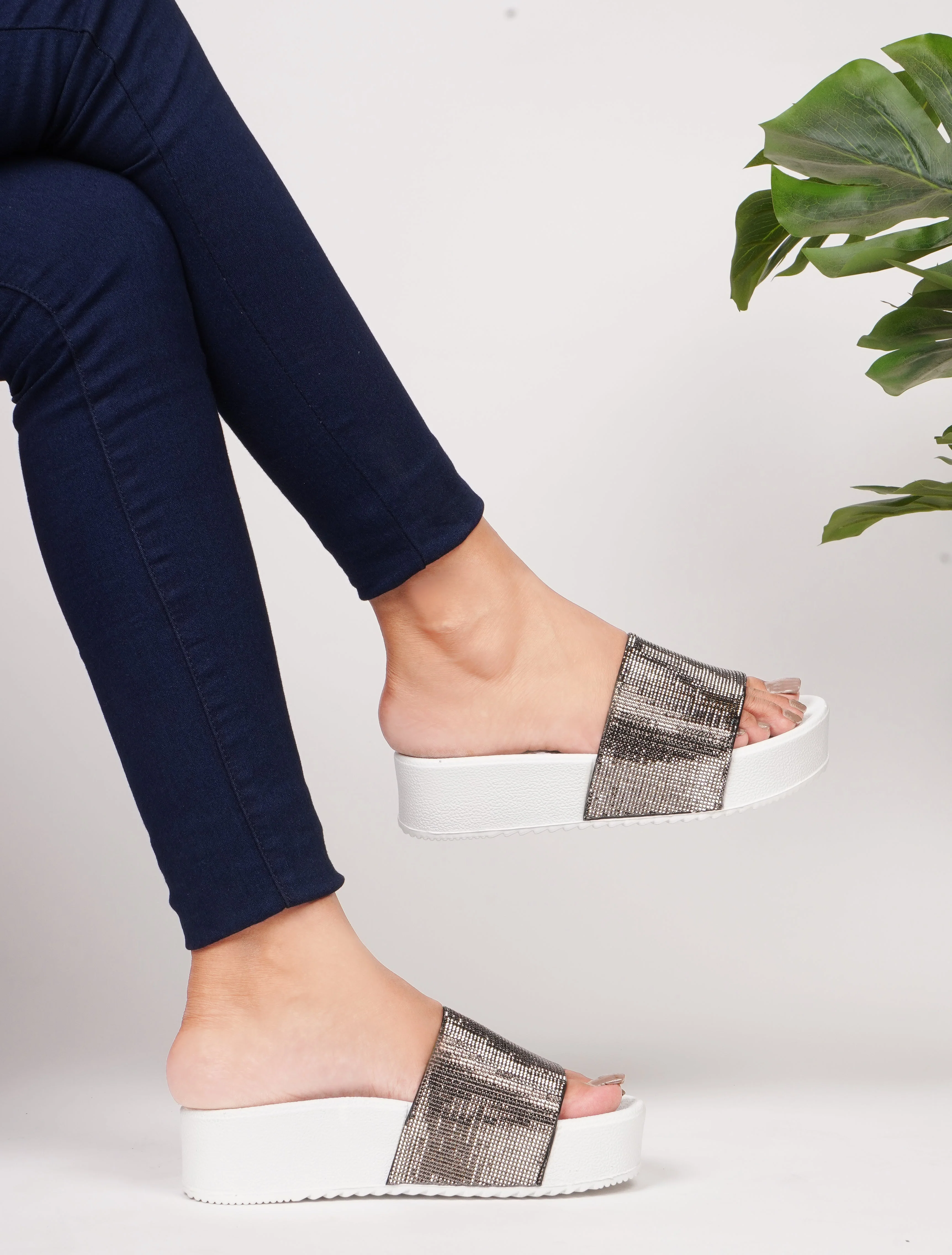 Jm Looks Sparkling Platform Slides for Women & Girls - Image 9