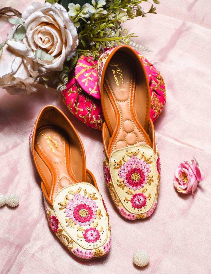 JM Looks Embroidered Floral Jutti Flats