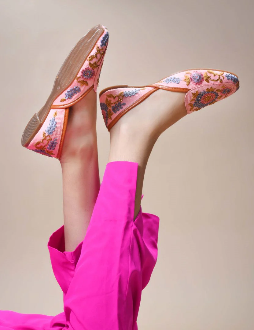 JM Looks Embroidered Floral Jutti Flats - Image 10