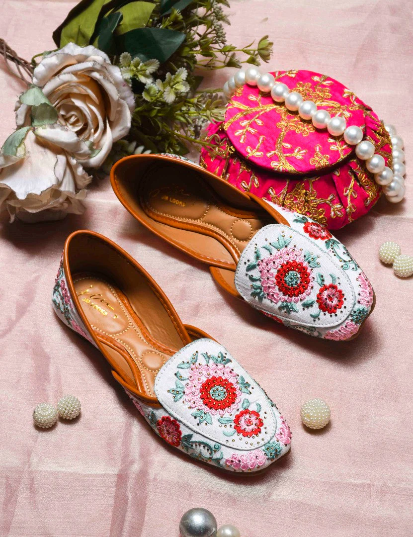 JM Looks Embroidered Floral Jutti Flats - Image 14