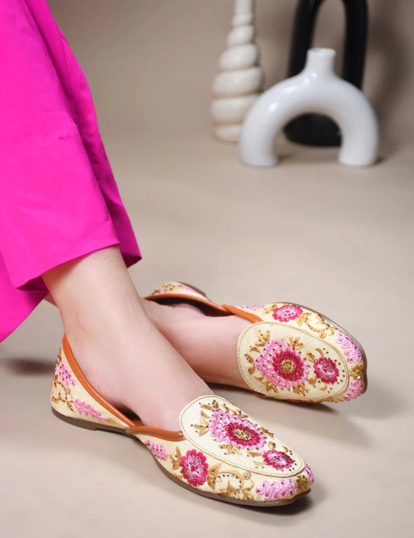 JM Looks Embroidered Floral Jutti Flats - Image 2