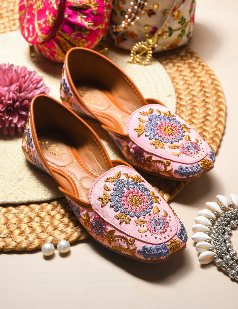 JM Looks Embroidered Floral Jutti Flats - Image 7