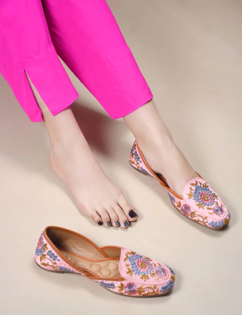 JM Looks Embroidered Floral Jutti Flats - Image 8