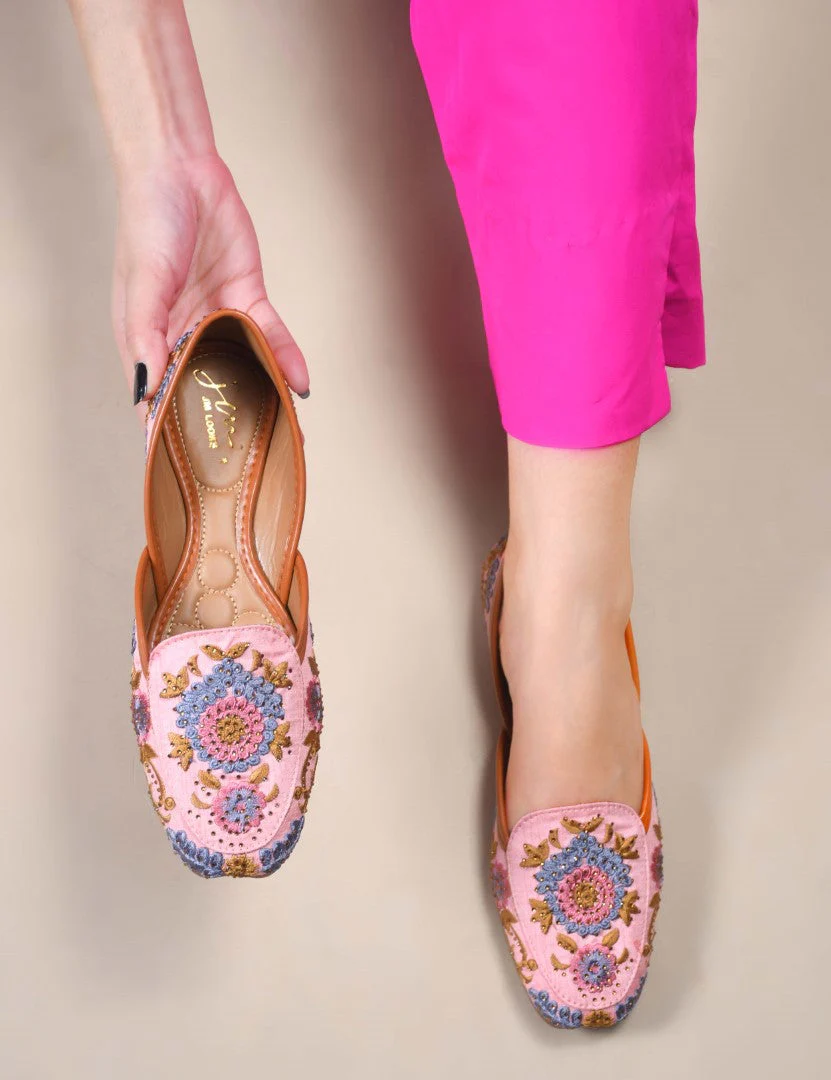 JM Looks Embroidered Floral Jutti Flats - Image 9